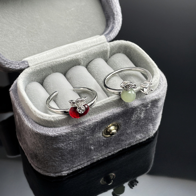 Retro-style imitation jade lucky bag, exquisite open ring, sweet and cool, high-end, simple and unique design ring Specification drawing