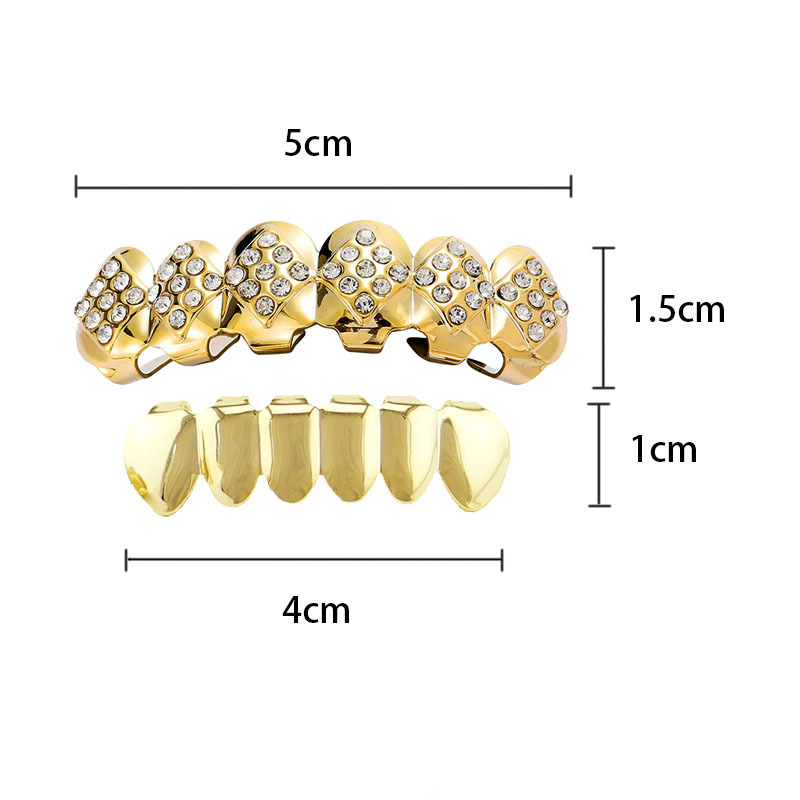 European and American hip-hop 18K gold-plated diamond-encrusted six-toothed braces Vampire hip-hop braces Grills Halloween Specification drawing