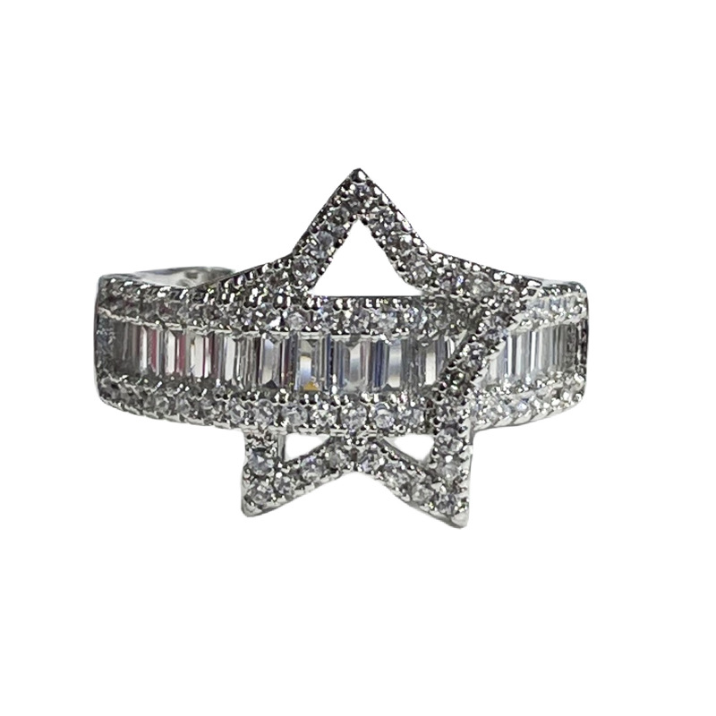 Star zircon full diamond light luxury exquisite niche open ring, sweet and cool female bow, elegant and high-end food ring Item Picture