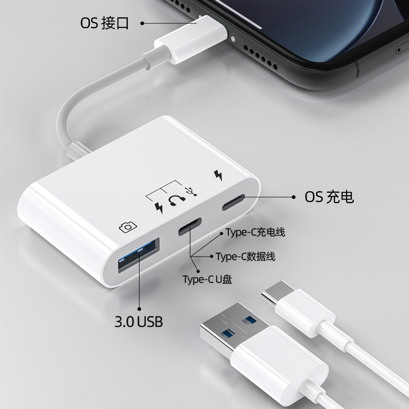 Multi-functional mobile phone otg card reader, three-in-one usb3.0 USB flash drive, type-c headphones, hard disk, TF storage card reader full figure