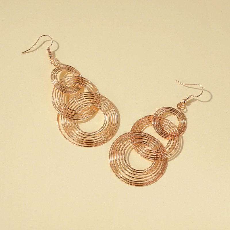 Cross-border new exaggerated multi-layer circle earrings, European and American ins style long large circle earrings, popular earrings for women Specification drawing