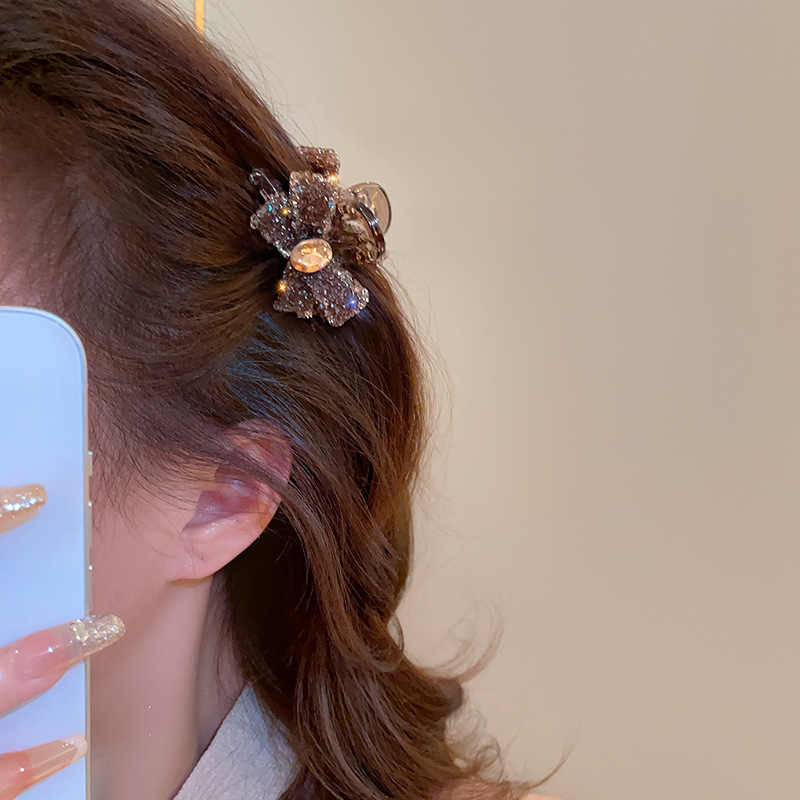 Diamond-encrusted bow small hair clip, feminine charm, bangs small grab clip, side broken hair clip, exquisite and high-end hairpin headwear details Picture