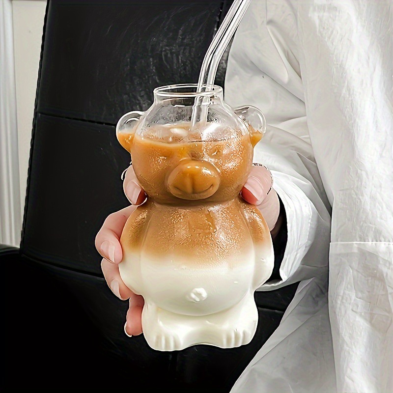 High borosilicate transparent glass cup, popular simple bear glass cup, ins style cute cartoon universal single-layer cup Specification drawing