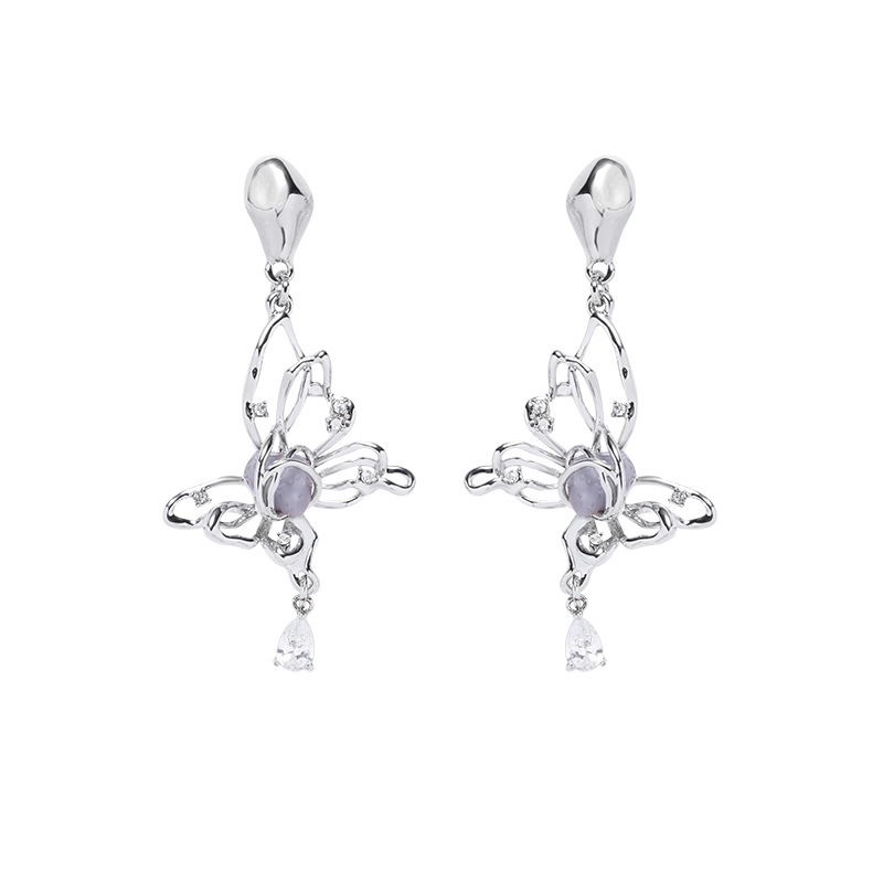 Silver needle hollowed-out butterfly 925 earrings, high-end Korean-style fashionable, sweet and cool, InS-style earrings, elegant and fresh earrings Item Picture