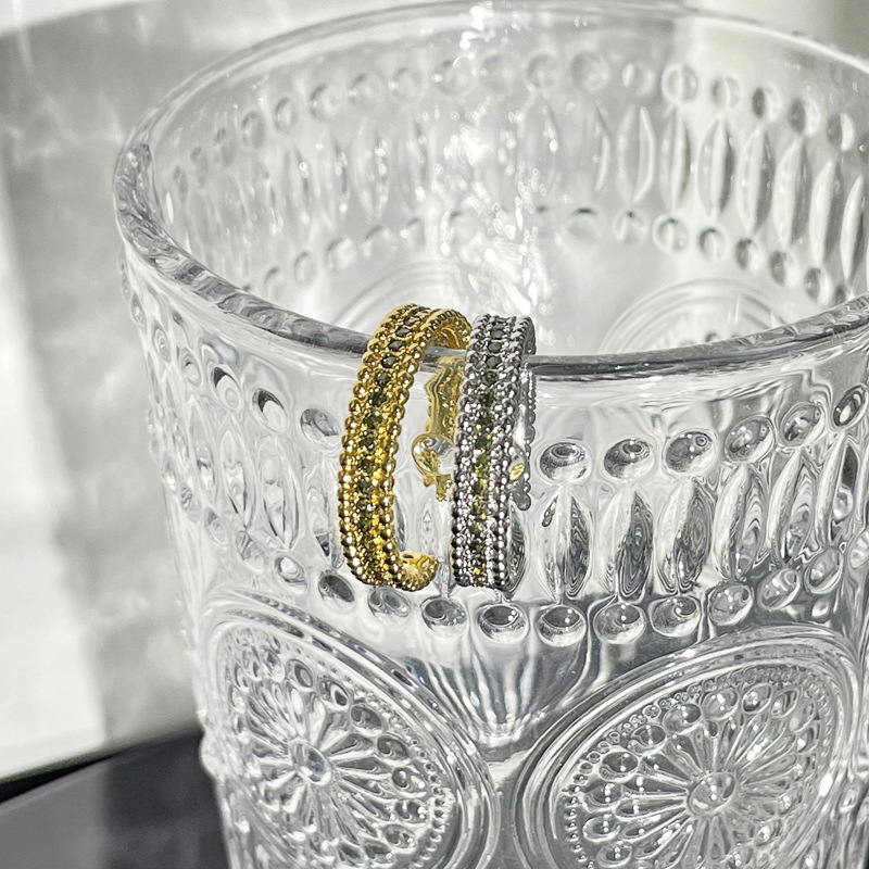 Korean version olive green row diamond zircon elegant and high-end ring, adjustable for women, simple and exquisite layered ring Specification drawing