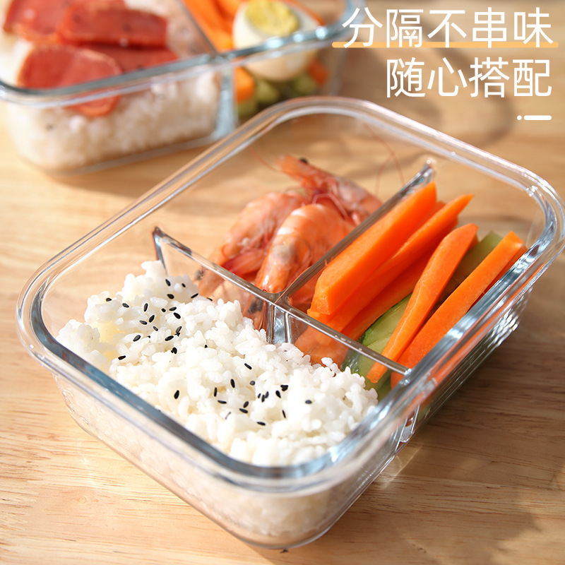Jingjia high borosilicate glass lunch box, three-compartment sealed box, heat-resistant and fresh-keeping bowl, lunch box wholesale promotion full figure