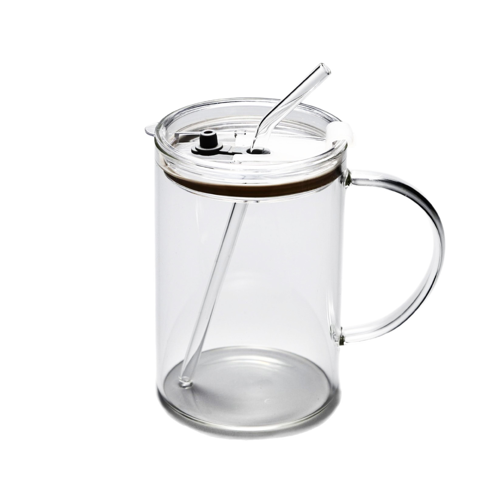 High boron glass cup with graduated straw cup, large capacity, creative handle cup, can be heated in microwave oven, wholesale with LOGO printing Item Picture