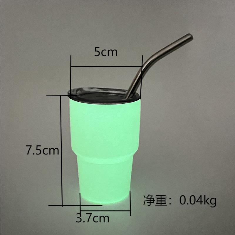 Fluorescent heat sublimation small wine glass, stainless steel heat and cold preservation 3oz luminous cup, mini color-changing luminous straw water cup details Picture