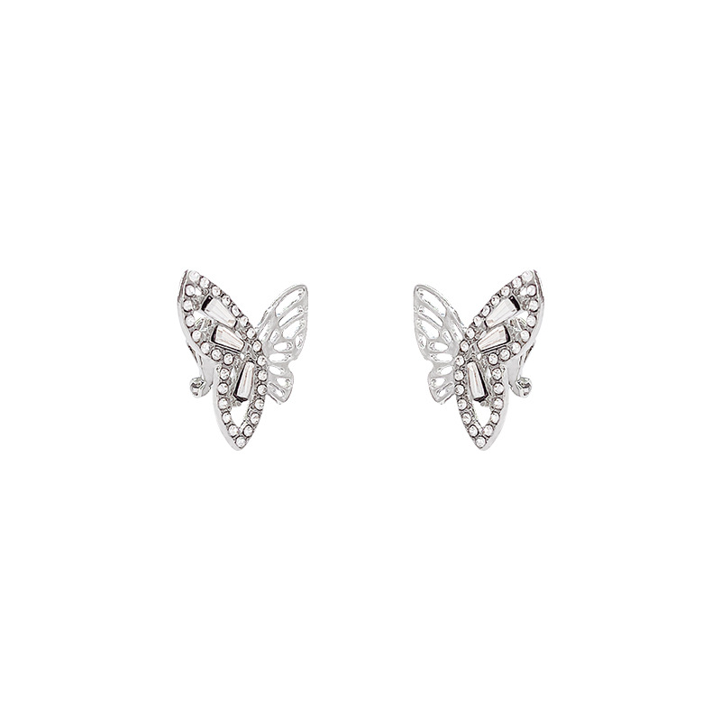 Super ethereal and elegant hollowed-out diamond-encrusted butterfly ear bone clip earrings, versatile for women, high-end and elegant stud earrings wholesale Item Picture