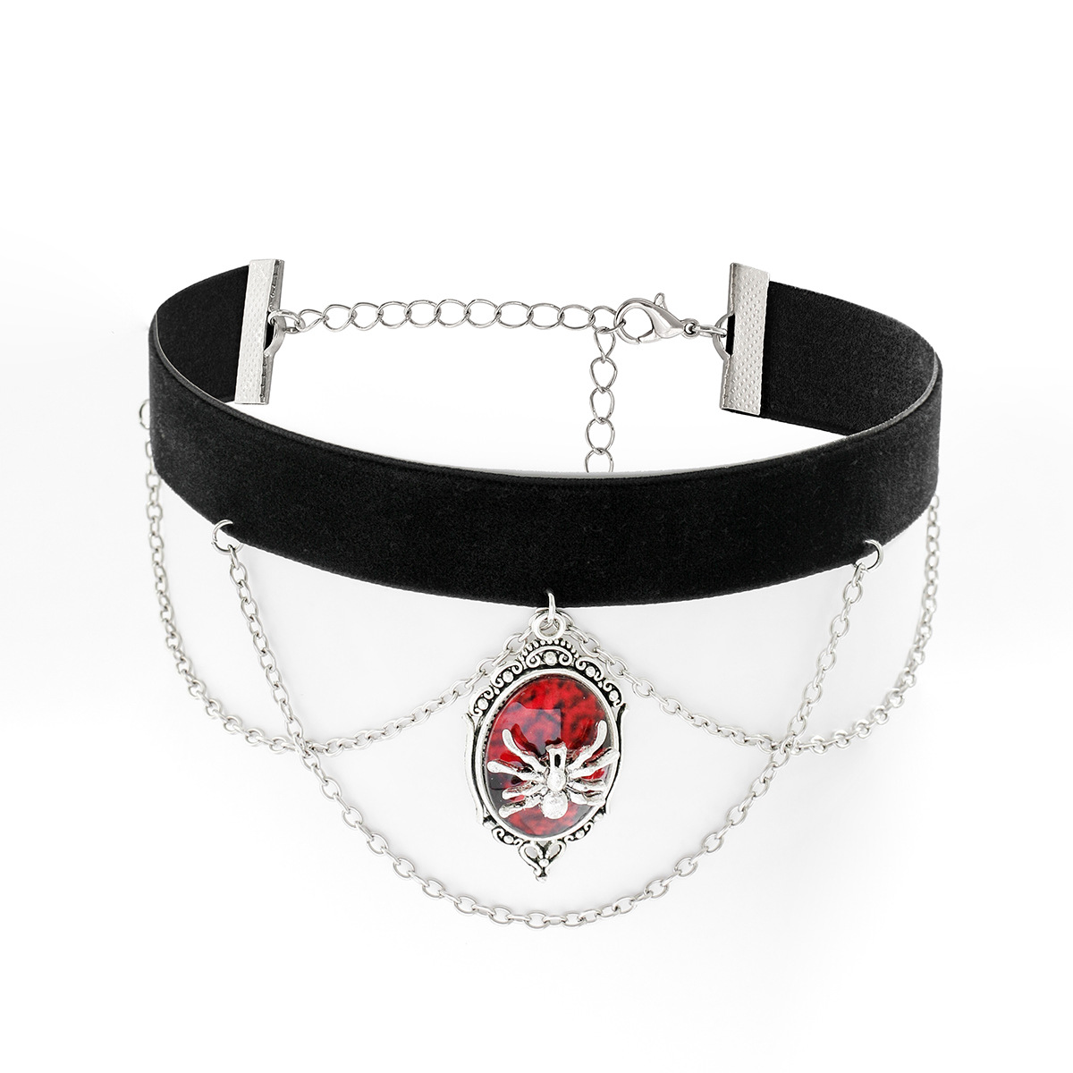European and American retro neck collar, unique choker short collarbone chain, Gothic dark velvet red spider collar Item Picture