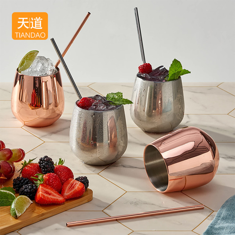 Stainless steel double-layer beer mugs, bar round-bellied egg-shaped cups, red wine and coffee mugs, Martell cups without bases full figure