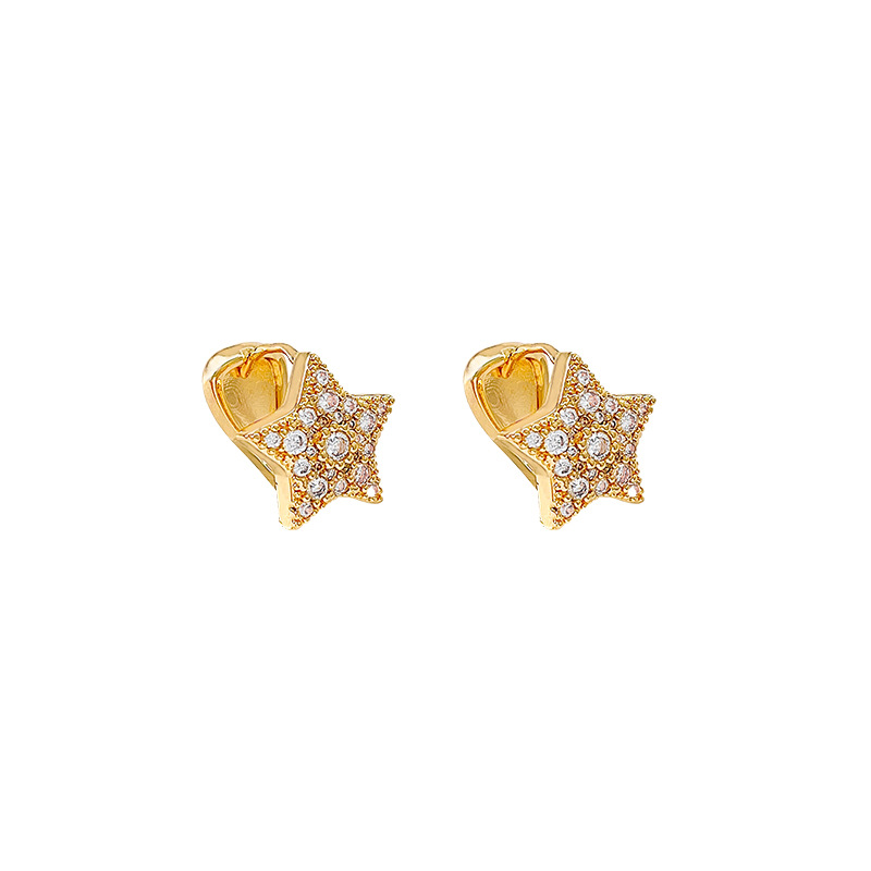 Micro-inlaid zircon five-pointed star ear buckles for women, with a light luxury, niche and high-end feel, are unique and elegant earrings and fashionable commuting earrings Item Picture