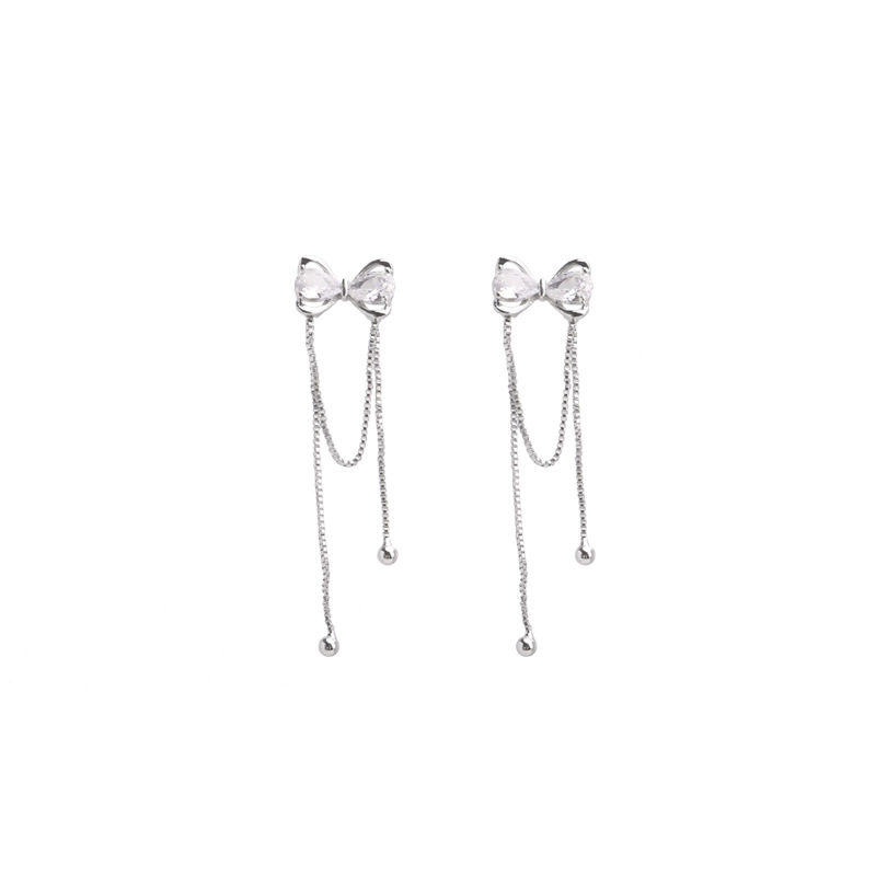 Bow, long tassel earrings, feminine earrings, high-end, light luxury earrings, niche design, sweet earrings Item Picture