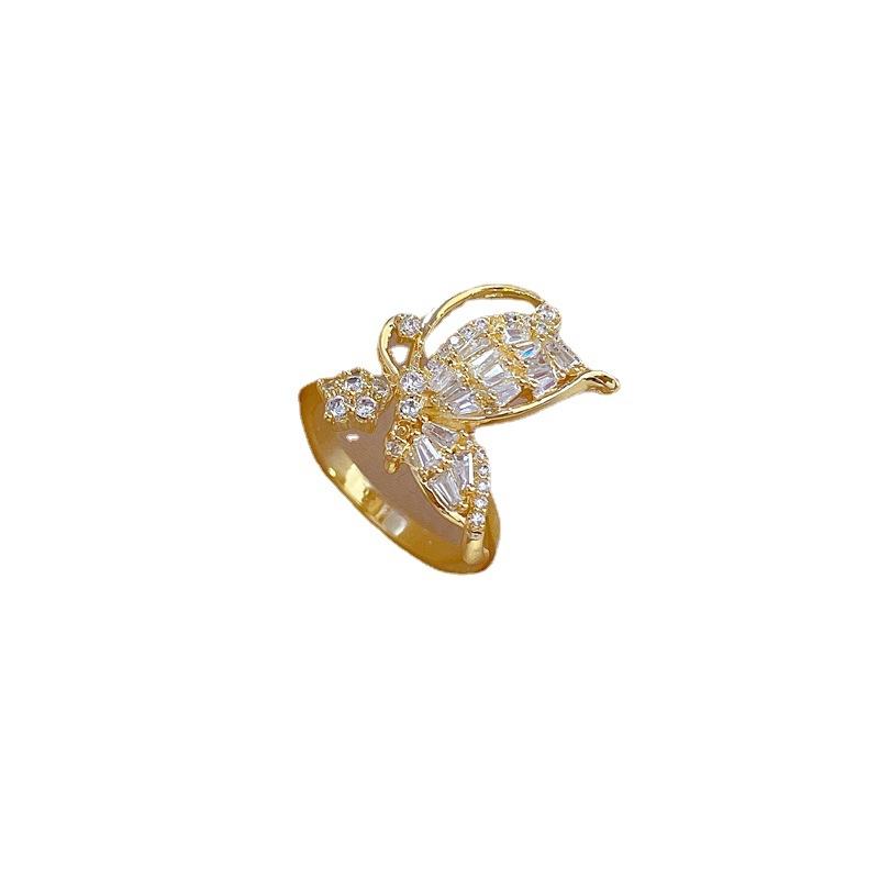 【 Real Gold 】 Bow zircon ring with adjustable opening, simple Japanese-style bracelet, couple rings Item Picture
