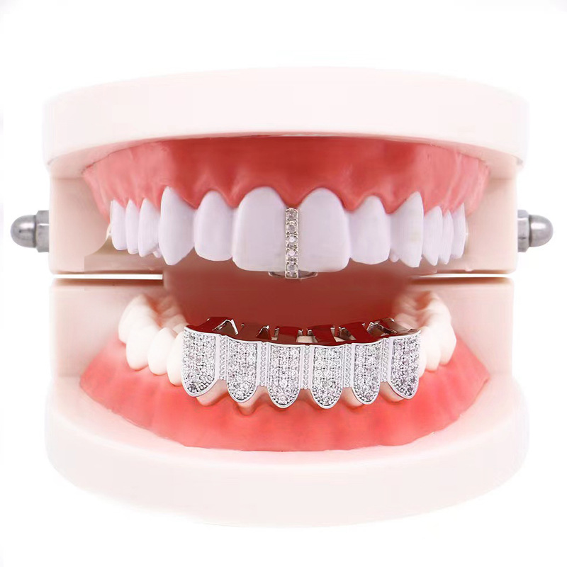 European and American hiphop zircon braces decoration Hip-hop braces zircon single teeth hip-hop braces Halloween braces decoration full figure