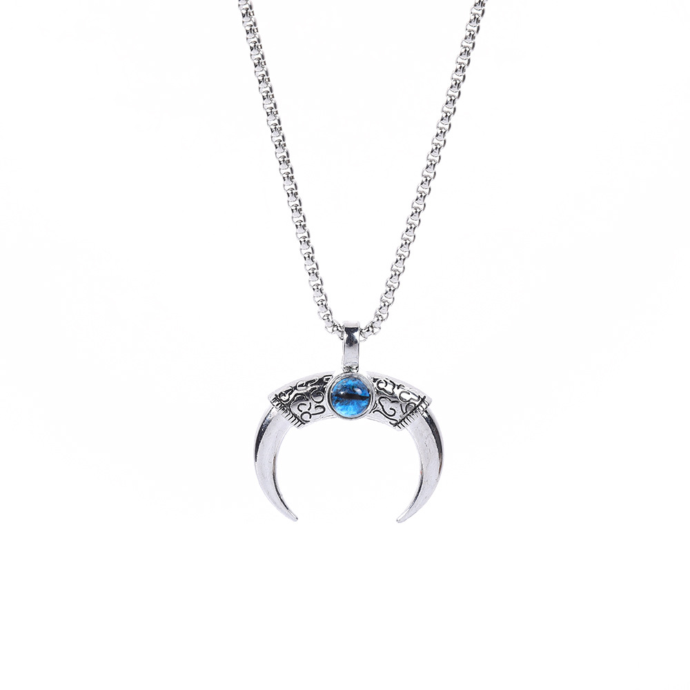 Crescent eye titanium steel necklace pendant, moon horn personalized neckchain, hip-hop student normal chain accessories wholesale Item Picture