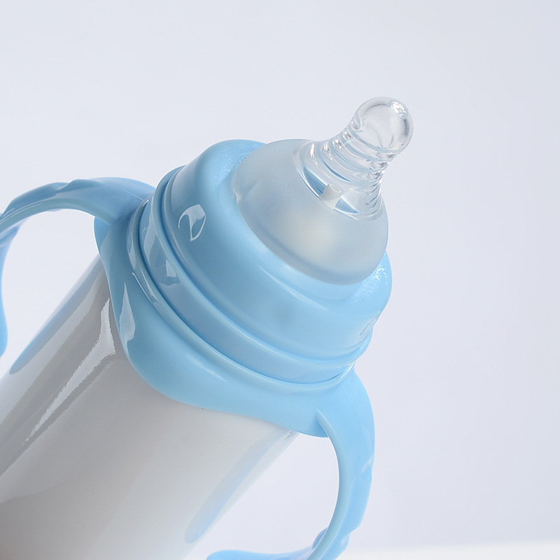 Wholesale of heat transfer printed straight straw baby bottles, double-ear suction cups, and stainless steel insulated baby bottles exclusively for foreign trade Specification drawing