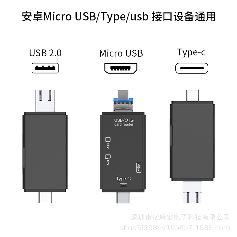 Factory six-in-one multi-functional OTG card reader Type-C for Android SD/TF cards, USB flash drives, USB3.0 mobile phones and computers Application Scenario