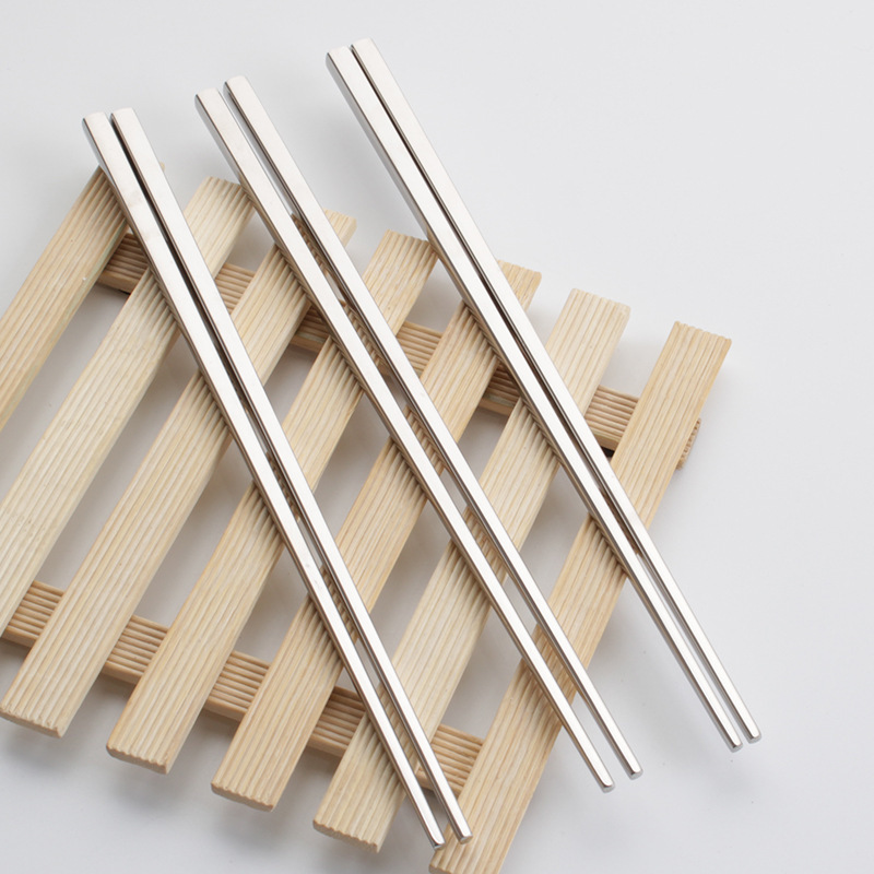 304 stainless steel chopsticks, thickened and weighted, imitation solid square chopsticks, six-ring long chopsticks for adults and children, anti-slip, engraved with logo full figure