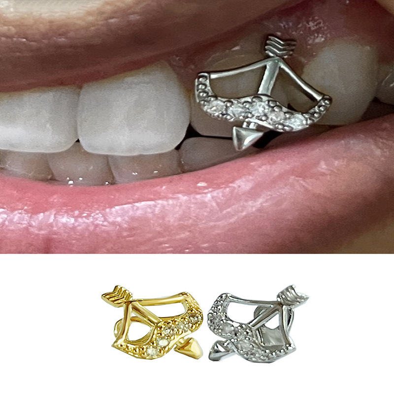 Cross-border new product design style: Brass micro-inlaid zircon, elegant lady Cupid arro-shaped single tooth jewelry full figure