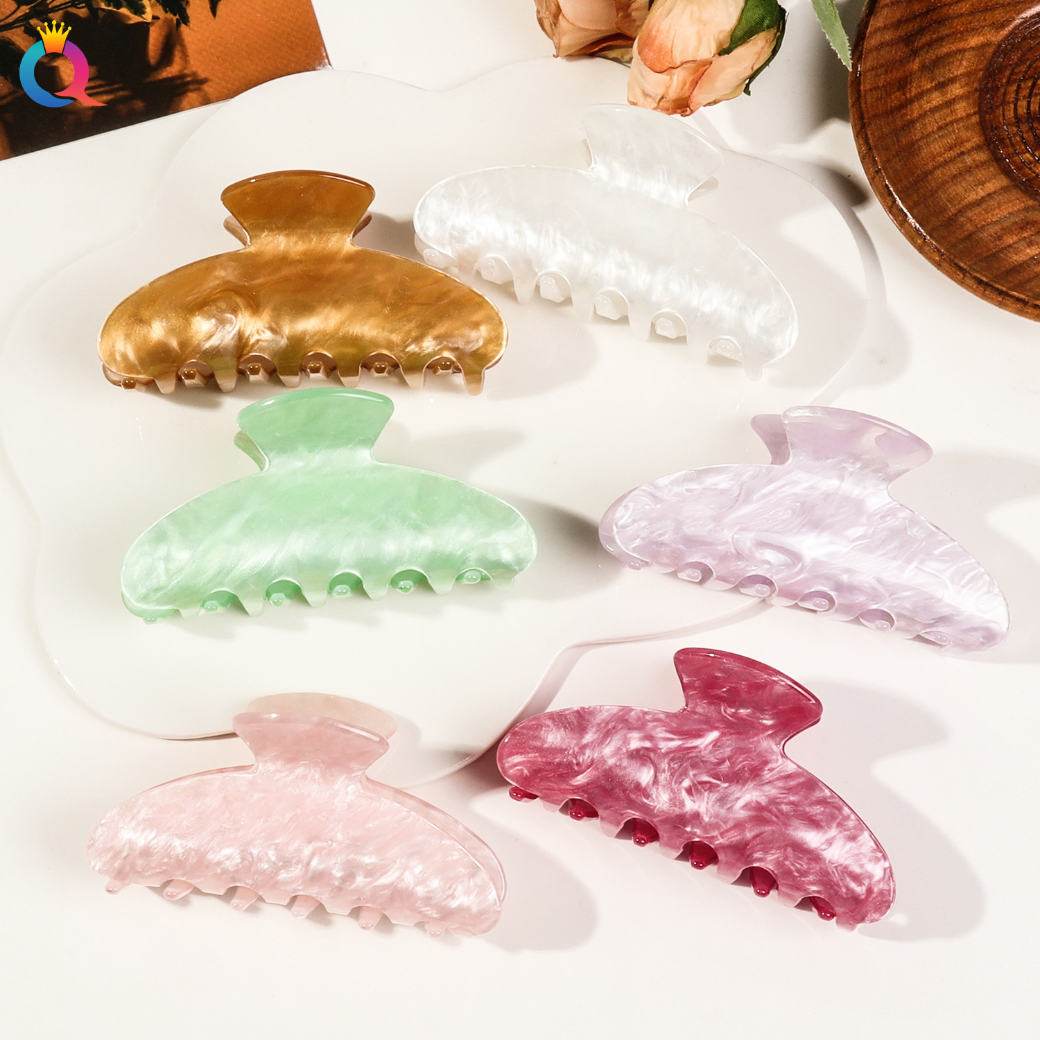 Qiyue Cross-border Acetic Acid Imitation hair Clip for Women, Korean versatile and fashionable hair clip, sand color high-end style, shark hair clip full figure
