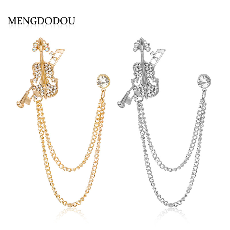 European and American fashion influencer style cartoon crystal sparkling diamond musical instrument violin brooch collar pin brooch badge accessory gift full figure
