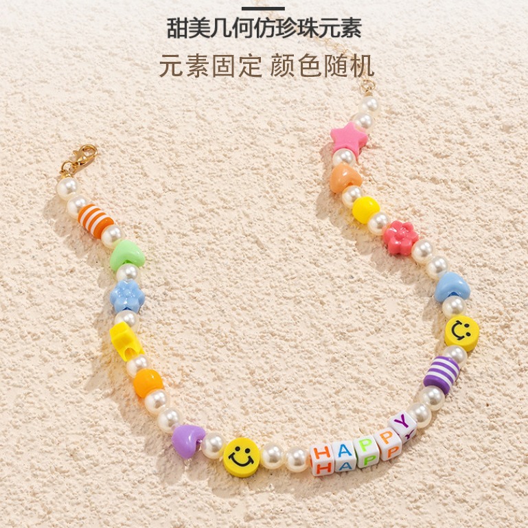 A cross-border handcrafted beaded soft ceramic smiling face necklace from Europe and America, with a unique and simple style and a mix of rice beads and stars Application Scenario
