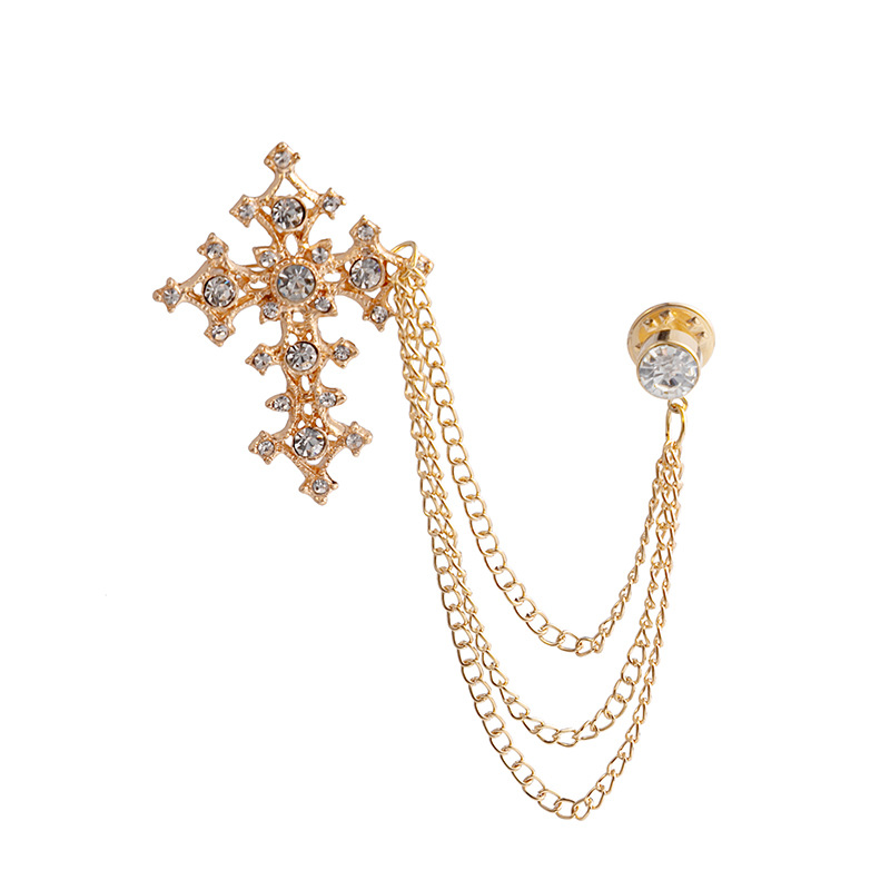 Wholesale of European and American retro cross brooches with diamonds, super sparkling meteor brooches, and metal hip-hop punk style accessories Item Picture