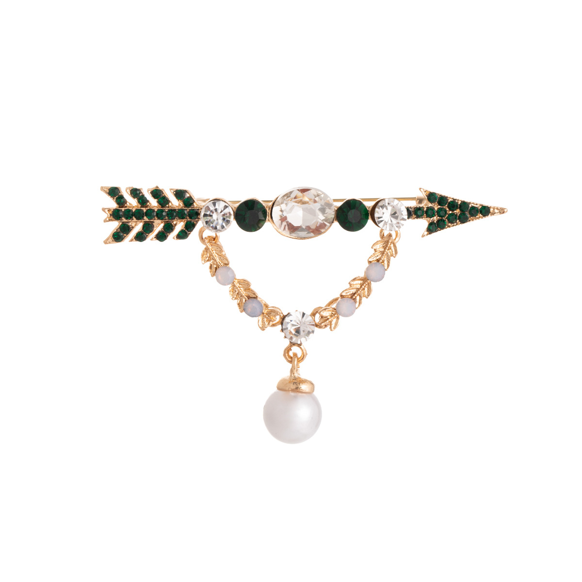 British retro-style pearl chain brooch, a unique one-shot piercing design for women's light luxury clothing with brooch pins Item Picture