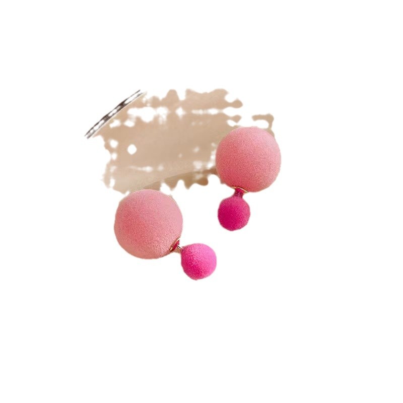 The plum bubble New Year atmosphere French retro flocked round ball color-blocking earrings exude a high-end feminine charm and a unique style Item Picture