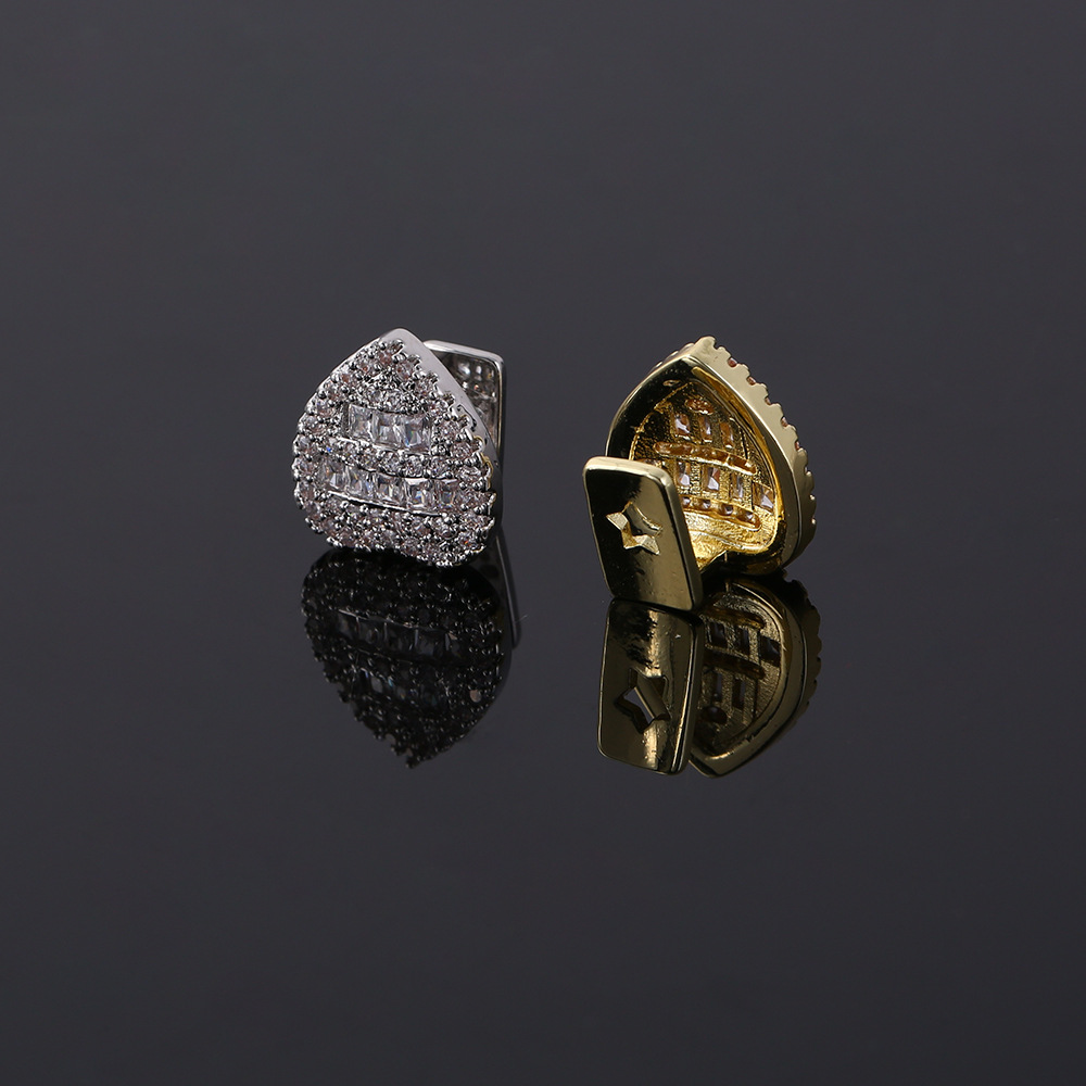 Wholesale of new single-piece heart-shaped zirconium personalized gold-plated full diamond heart-shaped braces, fashionable and trendy men's dental accessories Specification drawing