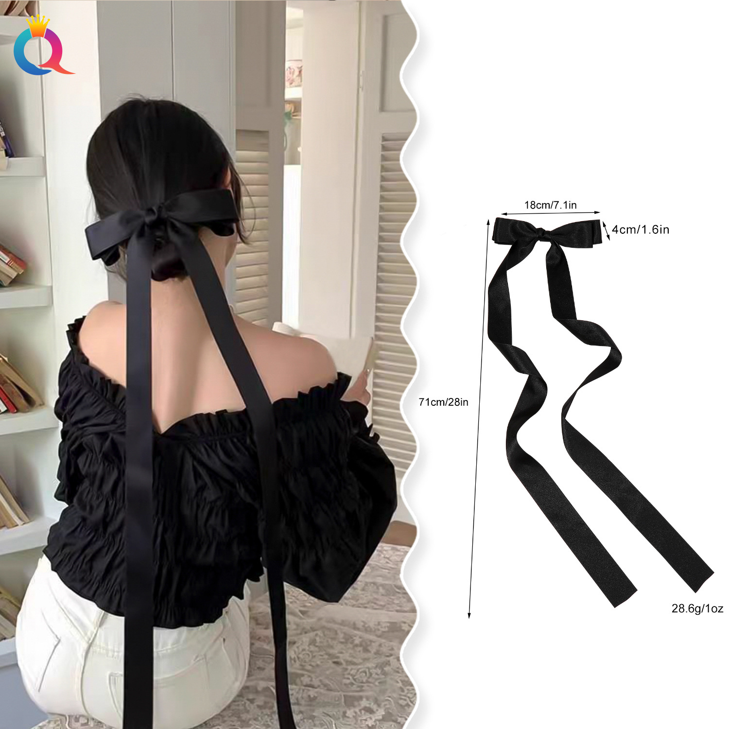 Qiyue extra-long ribbon hair clips, bow spring clips, sweet and cute ponytail hair tie, hair clip clips, hair accessories wholesale details Picture