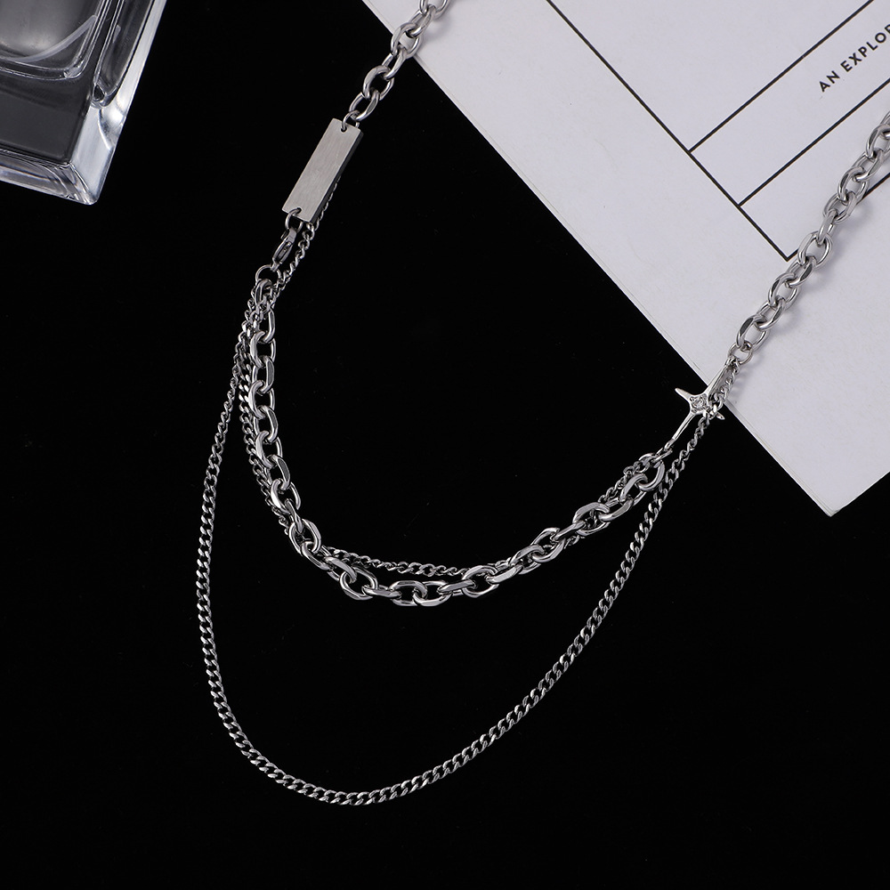Dark-themed titanium steel non-fading necklace for women, hip-hop chain necklace with a unique design sense, collarbone chain accessory Specification drawing