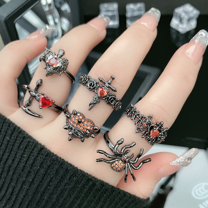 European and American dark taboo rose cross open ring, a niche design for women, with a sense of high-end and personalized texture food ring full figure