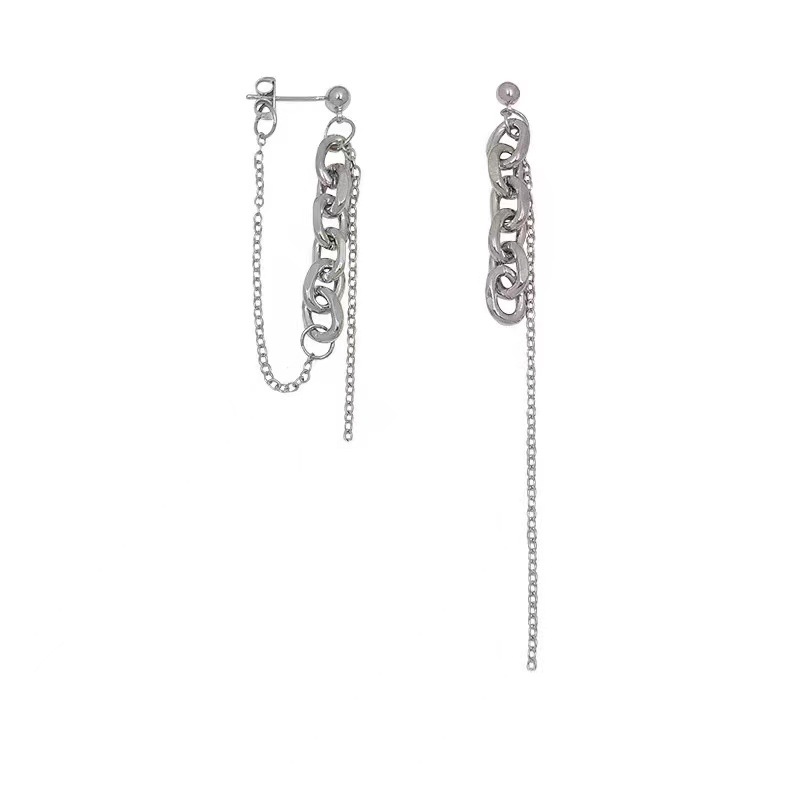 ins Cold style asymmetrical chain tassel earrings, 2025 new trendy and unique stud earrings, stylish and internet-famous earrings Item Picture