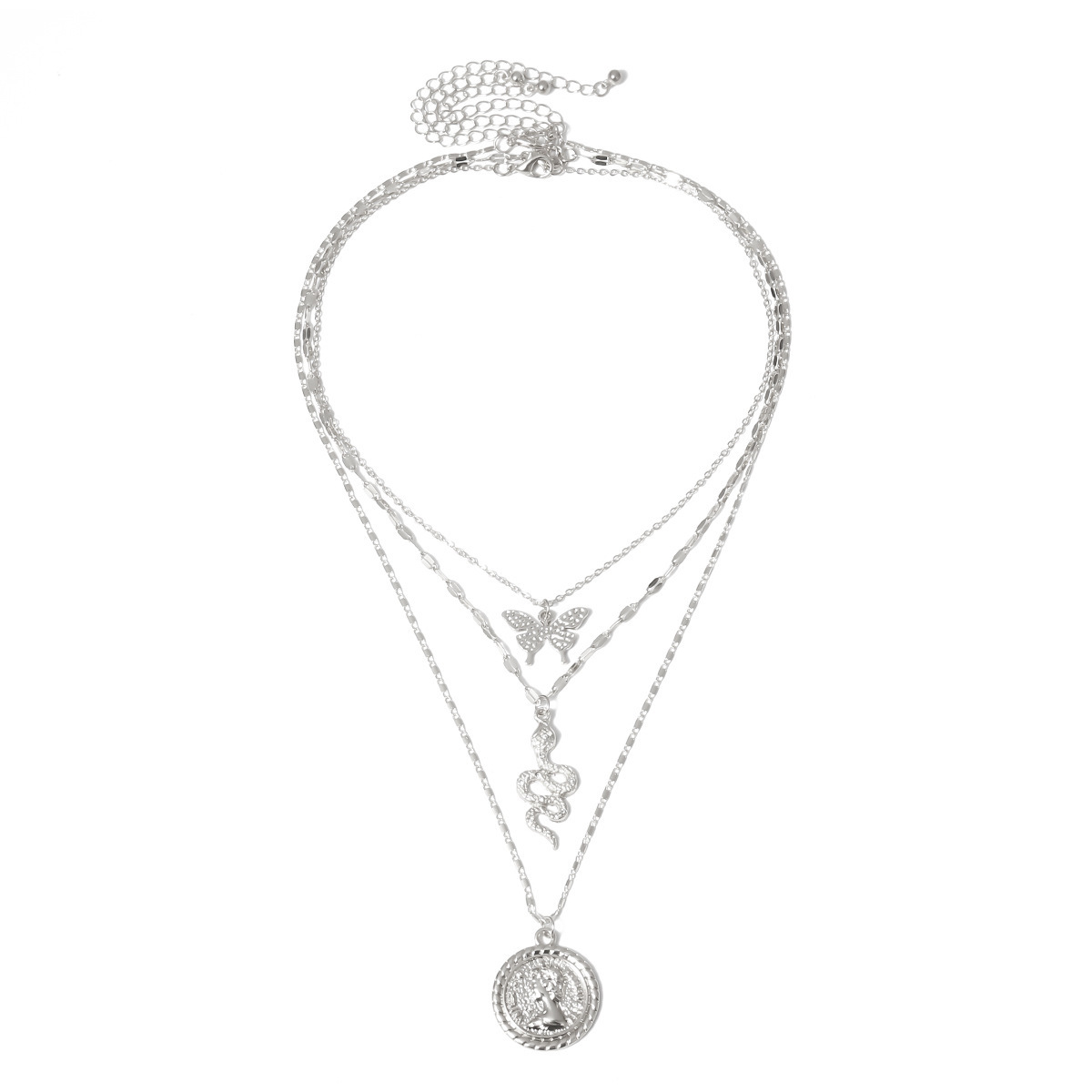 European and American cross-border jewelry, personalized butterfly Queen relief necklace, multi-layered snake-shaped micro-inlaid set necklace with feminine charm Specification drawing
