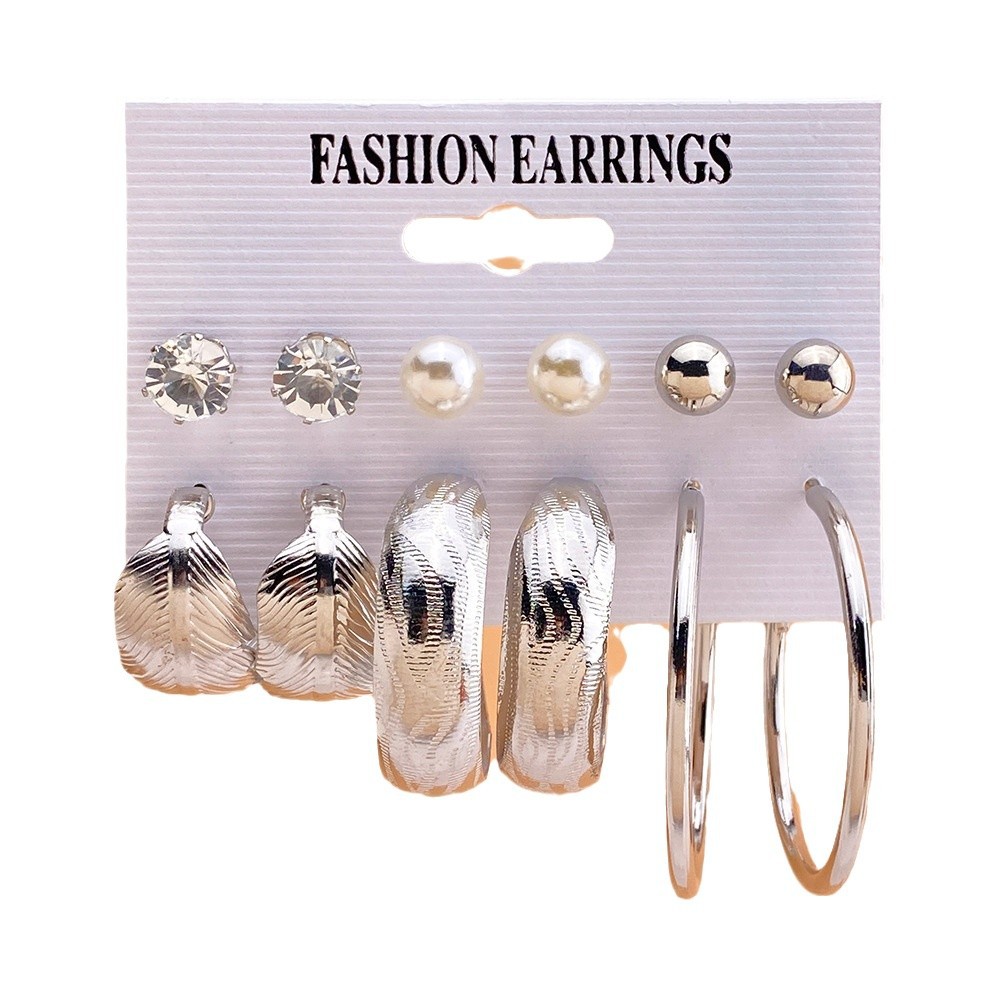 Korean jewelry world Cross-border circle ear ring creative retro pearl Earring set 5 pieces acrylic butterfly pendant earrings Item Picture