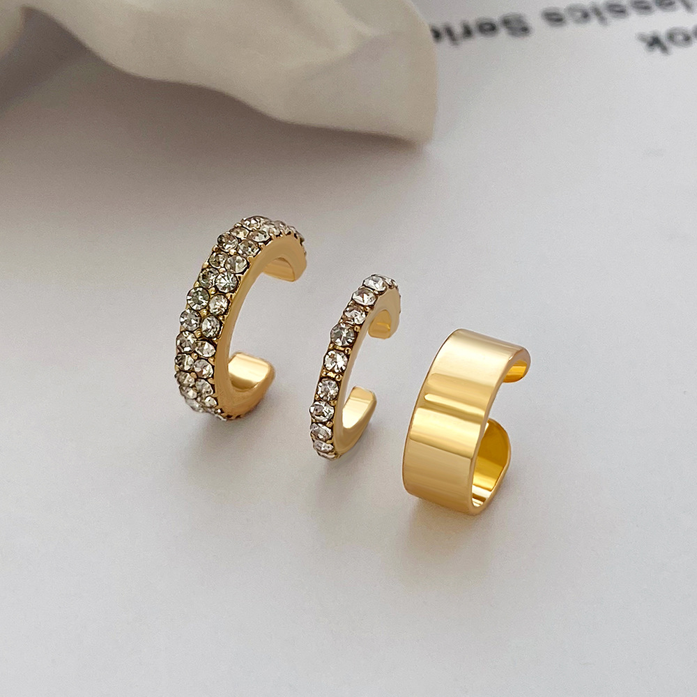 European and American ins simple Zircon ear clips without ear holes, French light luxury geometric ear bone clip set, forest-style super fairy earrings details Picture