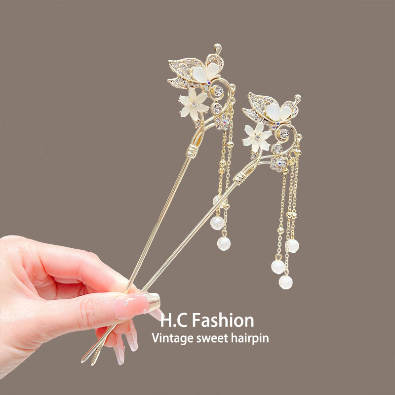 Bu Yao ancient-style Hanfu hairpins, female horse face skirt headwear, cat's eye stone butterfly hairpins, new Chinese-style high-end hair accessories details Picture