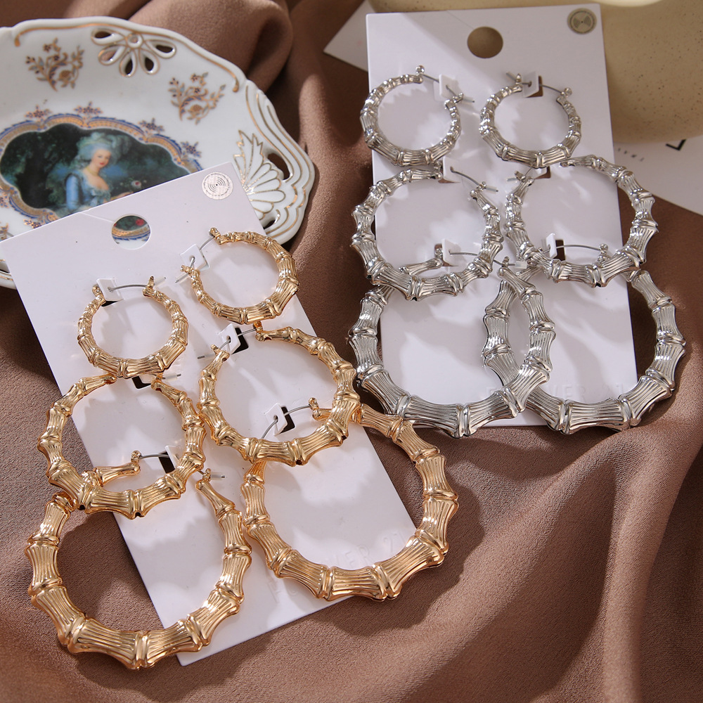 European and American cross-border fashion alloy earrings, large circle shrimp male buckle earring set, metal ear ring women's accessories wholesale full figure