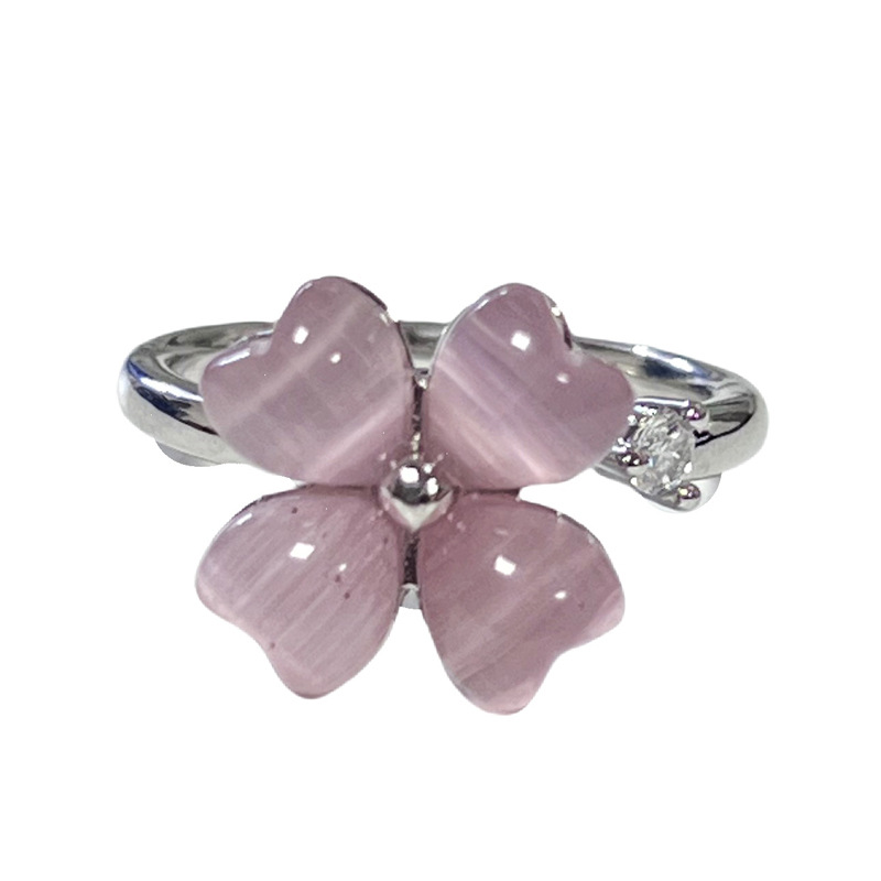 New Chinese-style imitation chalcedony thorn butterfly ring for women, rotatable four-leaf clover flower, fashionable and elegant stacked index finger ring Item Picture