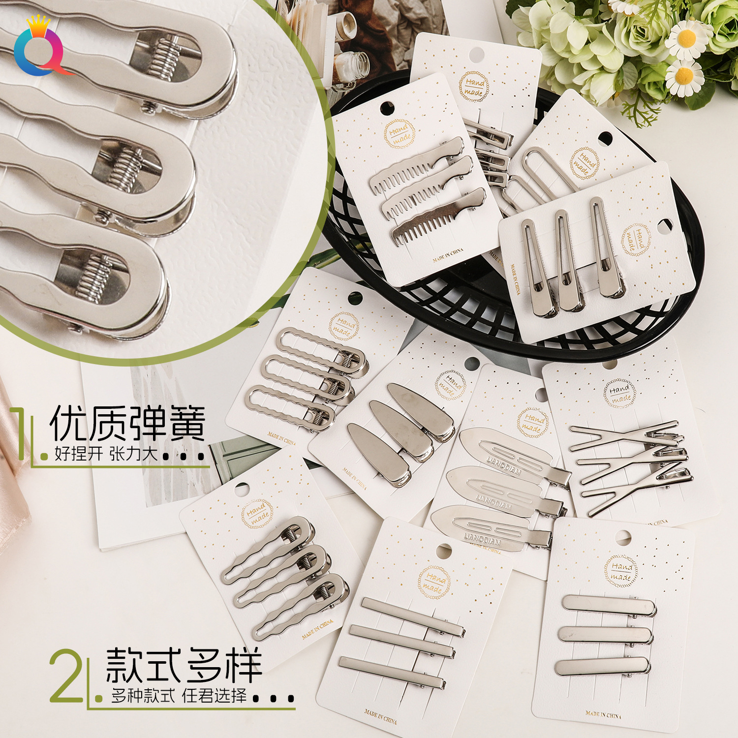 Qiyue Cross-border Dopamine Cute and High-end Hairpin, Metal clip, duckbill clip, makeup and hair accessory, forehead clipper Specification drawing