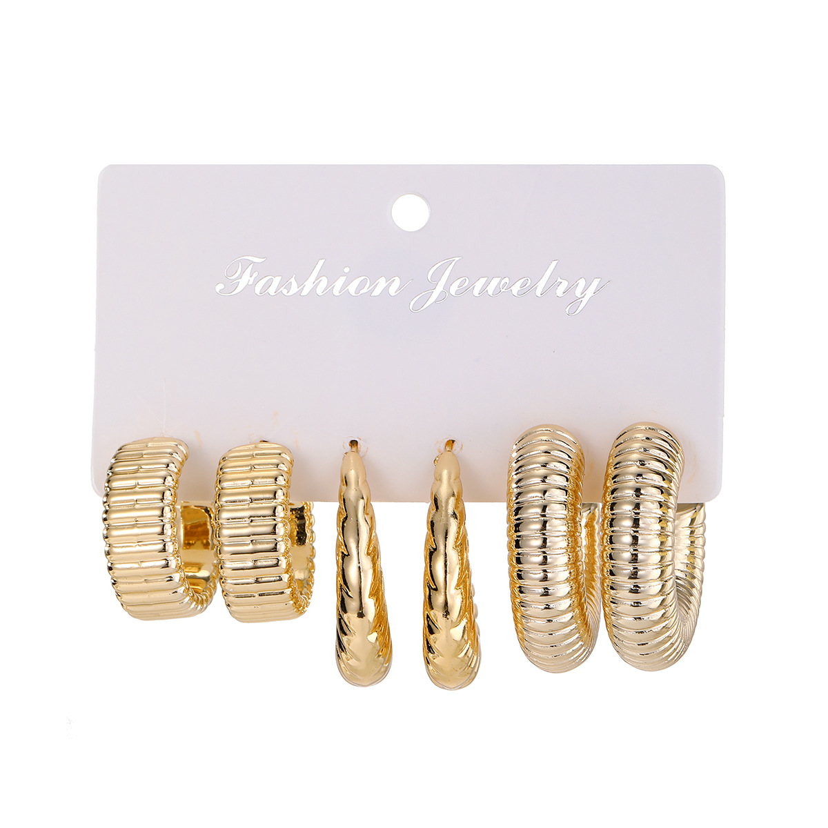 A new set of 3 pairs of high-end gold and exaggerated ccb earrings with a unique twist pattern from Europe and America Item Picture