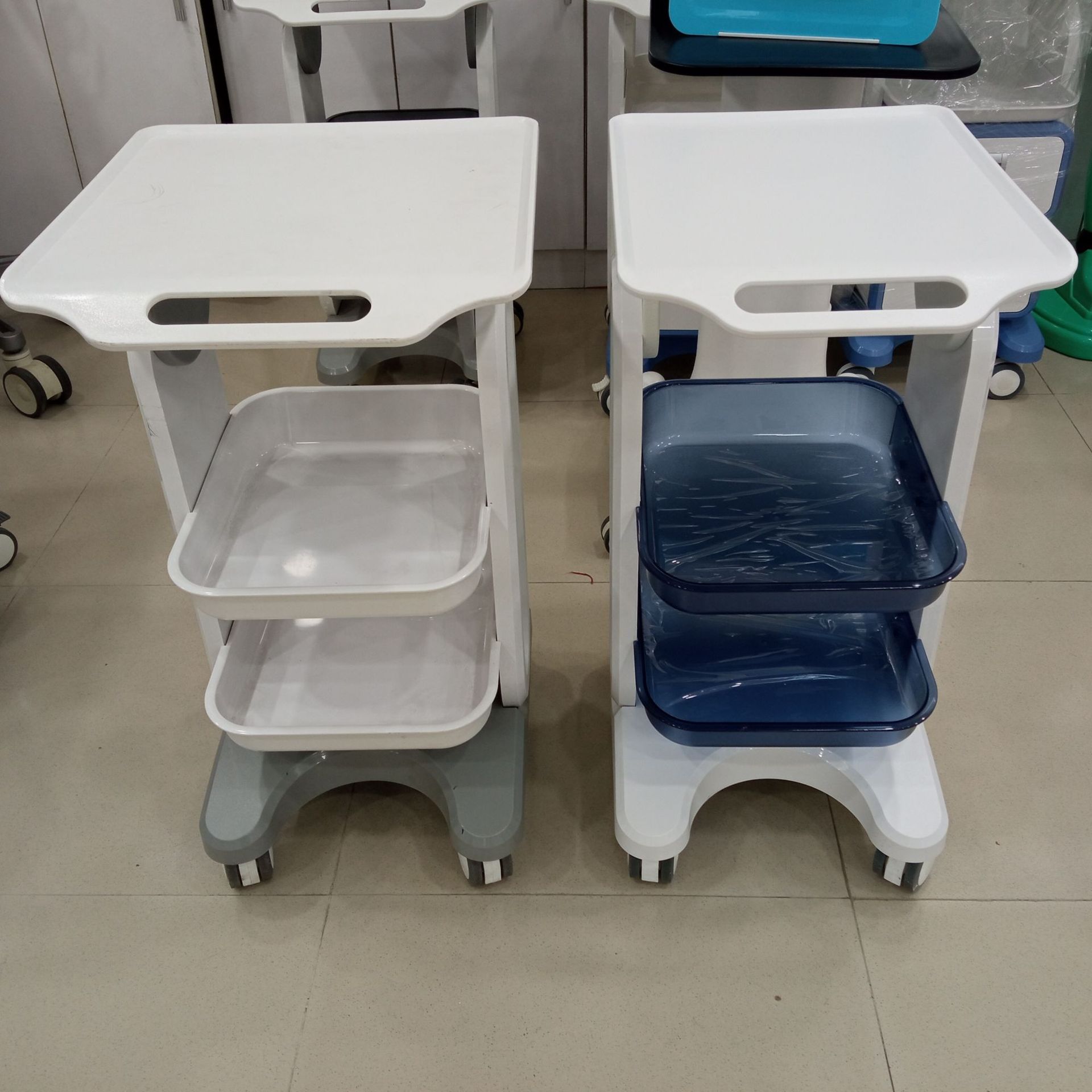 Simple abs clinic dental and oral tool cart, double tray mobile trolley, storage rack, medical equipment, beauty worker details Picture