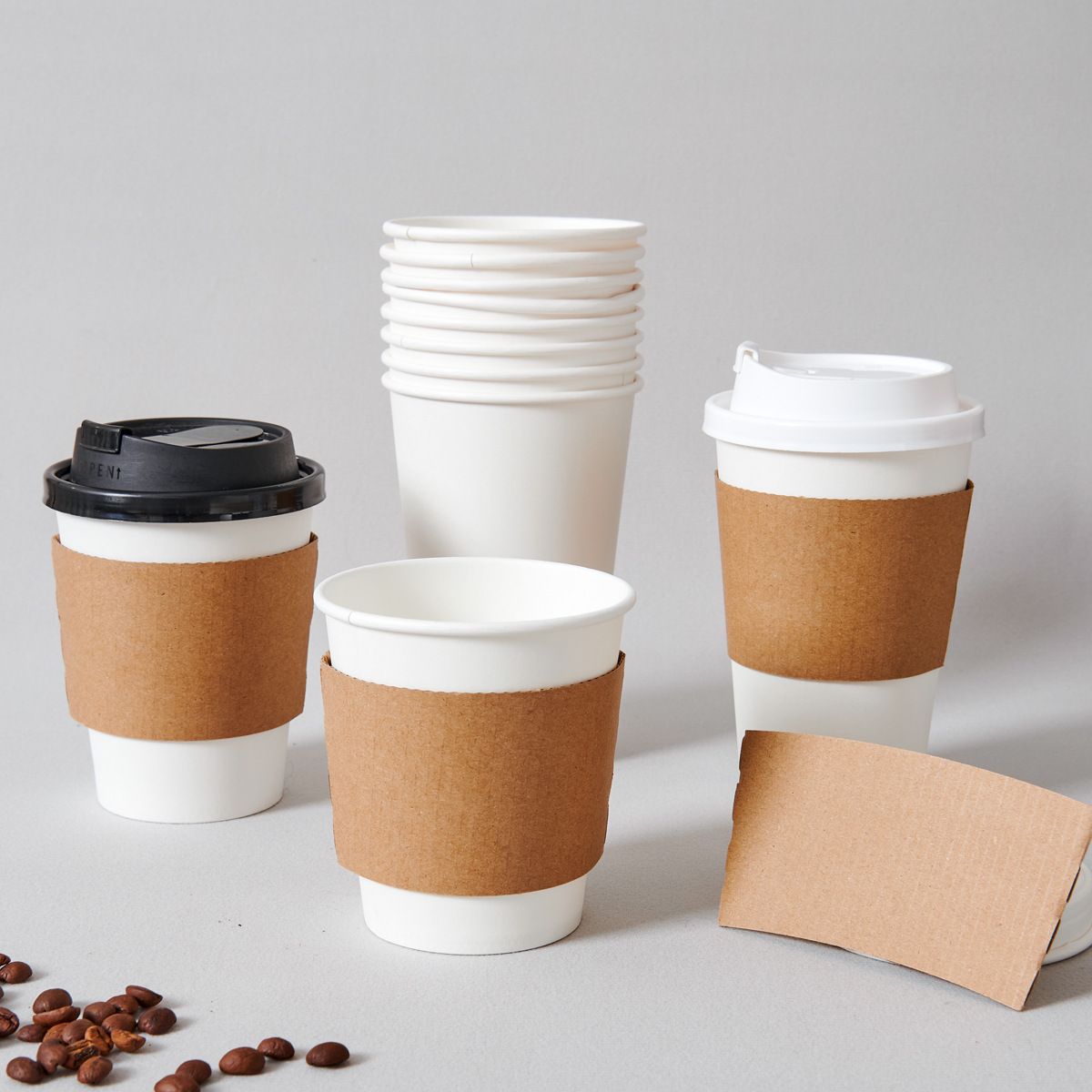 Kraft paper cups, disposable coffee cups with LIDS, commercial milk tea cups, takeout packaging cups, white Application Scenario