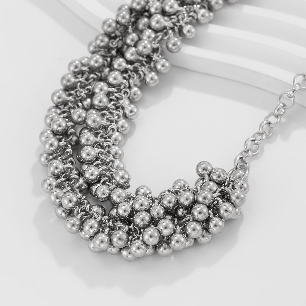 European and American cross-border jewelry, InS-style multi-layer CCB round bead necklace, simple and niche design metal necklace Specification drawing