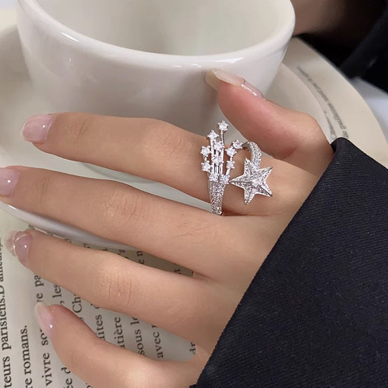 Cold style star meteor full diamond zircon open ring for women, fashionable, individual, high-end, light luxury, ins niche ring details Picture