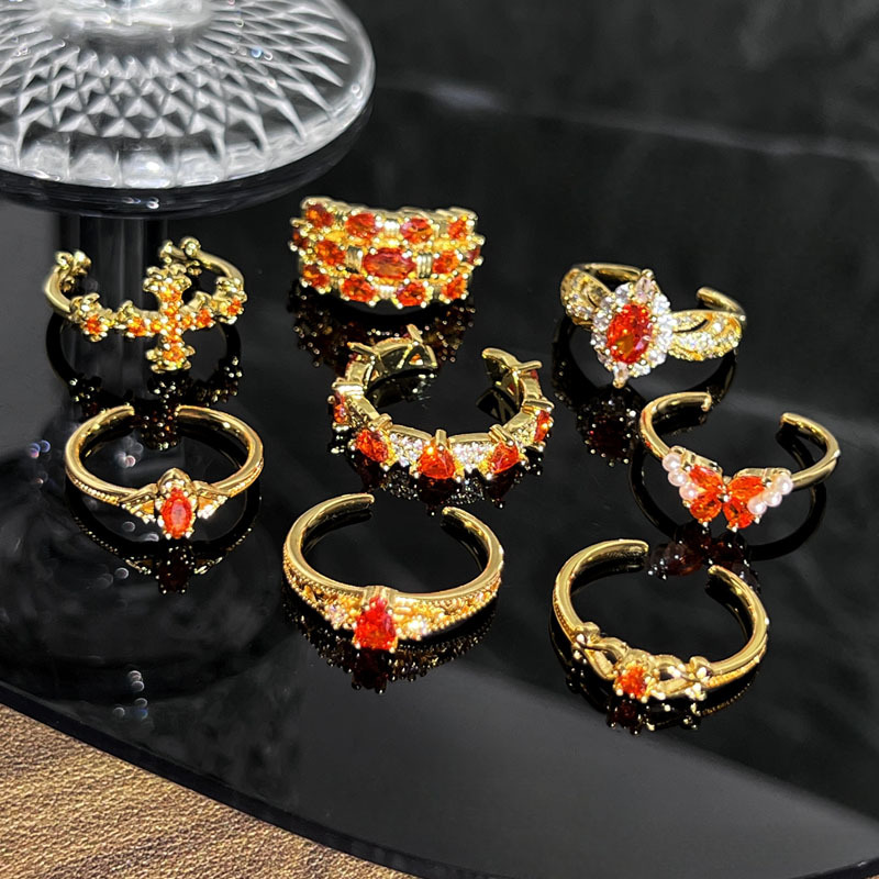 Luxurious and high-end design, colored gemstone and red diamond, Italian-style light luxury open ring, retro exquisite and versatile ring for women Application Scenario