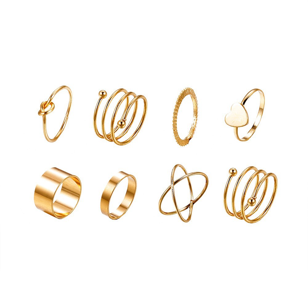 Cross-border European and American set ring for women, retro, fashionable and simple metal geometric plain ring set combination, Instagram trend Item Picture