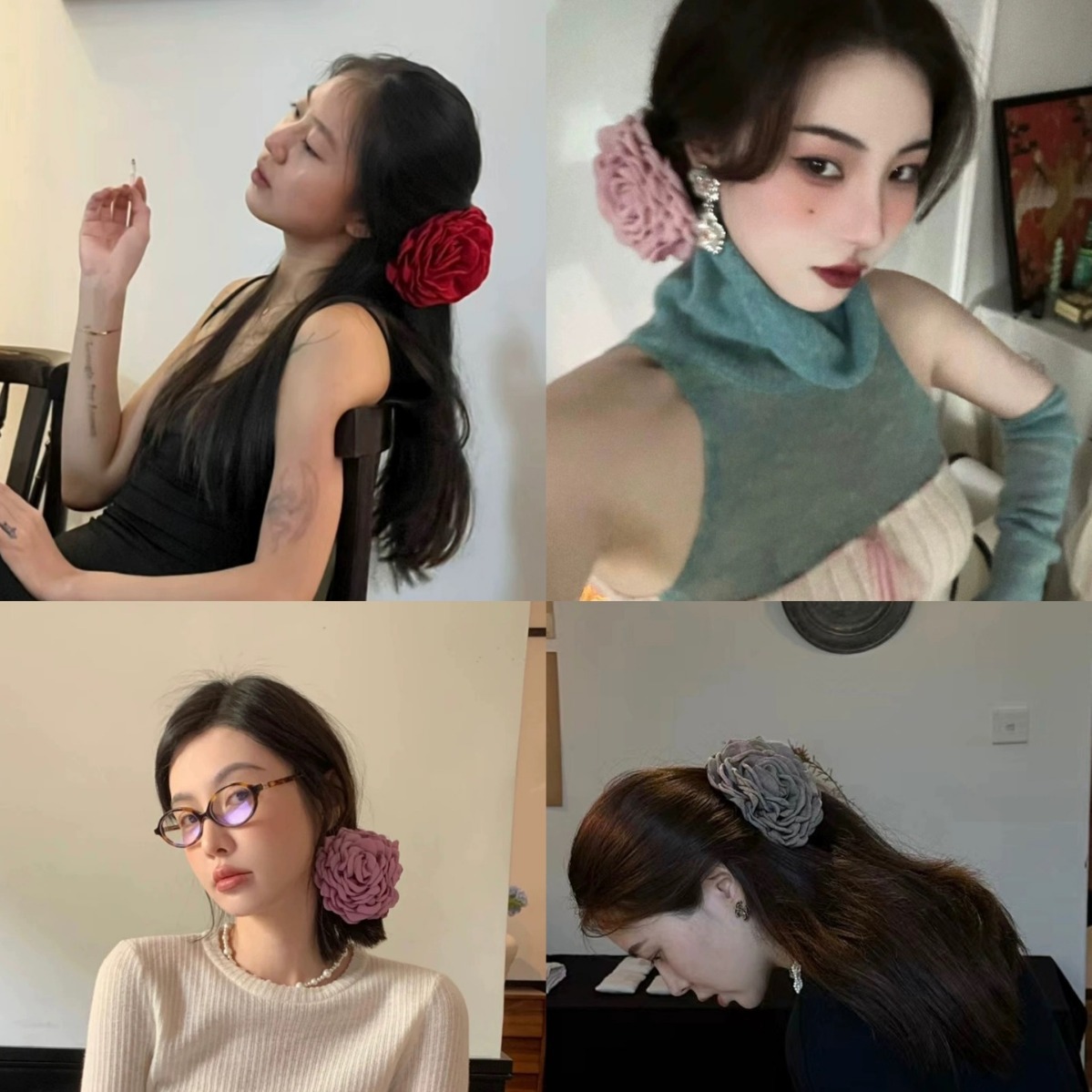 Caro's same style flower clipper, rose hairpin, women's spring and summer hair clipper, back of the head, shark clip hairpin, hair flower accessory Application Scenario
